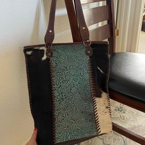 Myra Turquoise and cowhide bag